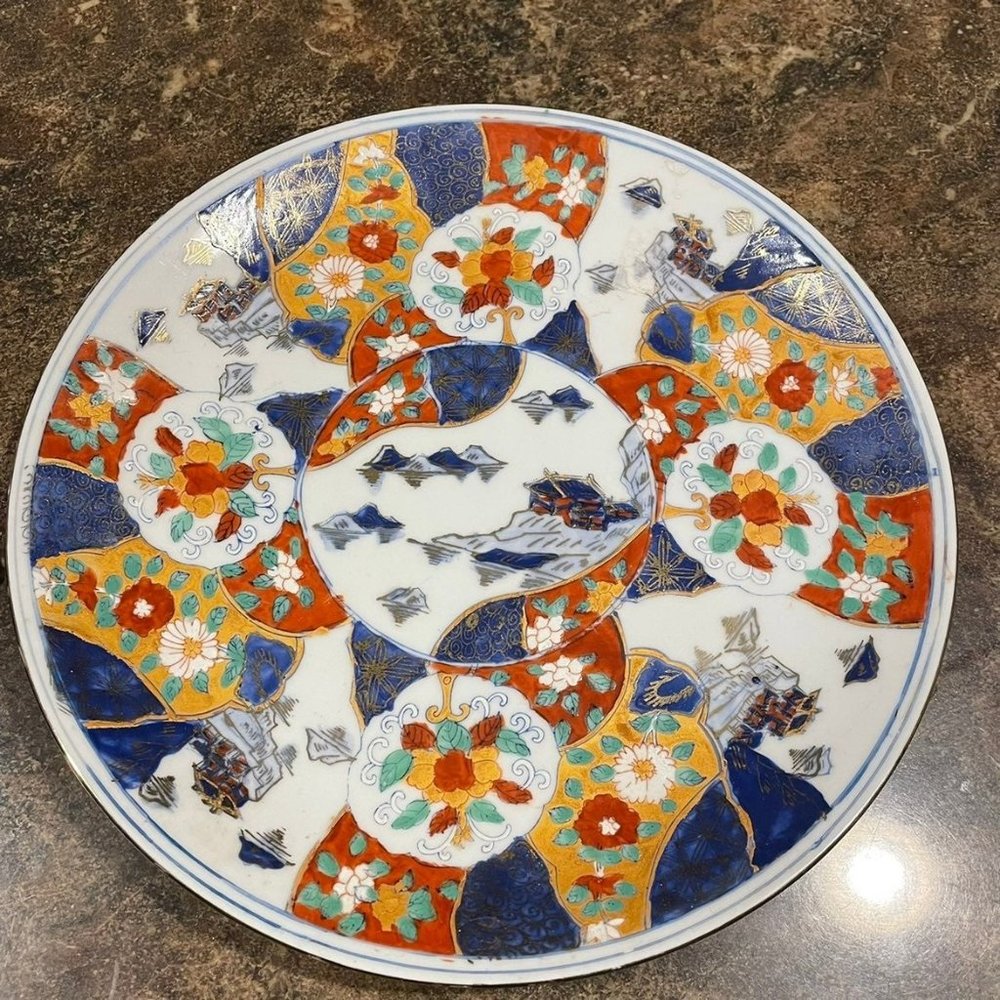Vintage Chinese hand painted living scenic vintage signed plate